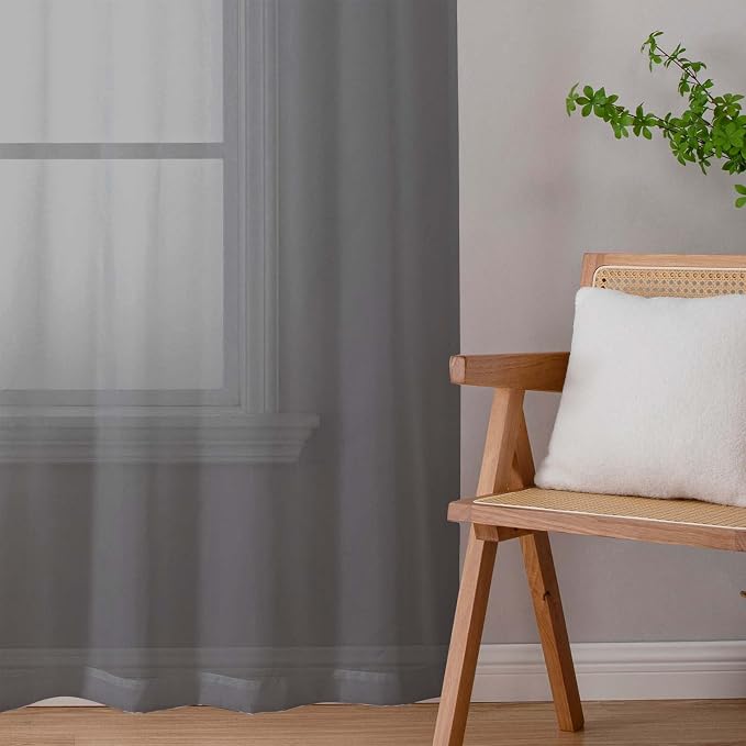 Sheer Grey Curtains for Bedroom Living Room 63 Inch Length 2 Panels, Airy Soft - Image 9