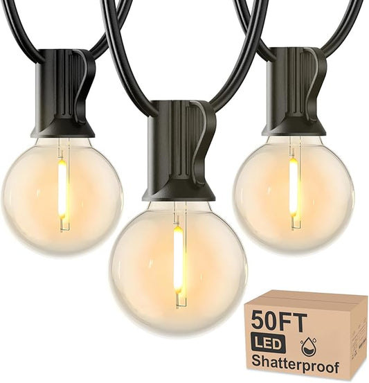 RTTY Outdoor String Lights 50 FT Globe LED Patio Lights with G40 Plastic Bulbs,Waterproof Shatterproof Dimmable Connectable Hanging for Backyard Porch Balcony Party Cafe Deck Decor