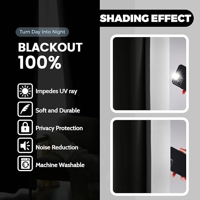 Yakamok 100% Blackout Curtains 63 Inch Length 2 Layers, Light Blocking Thermal - Image 4