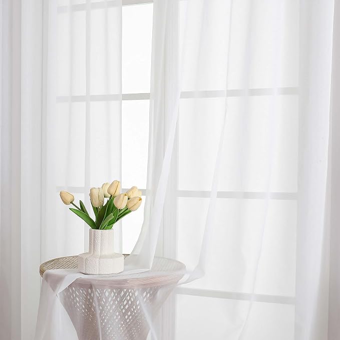 Chyhomenyc White Sheer Curtains 78 Inches Long 2 Panels Set - Image 2