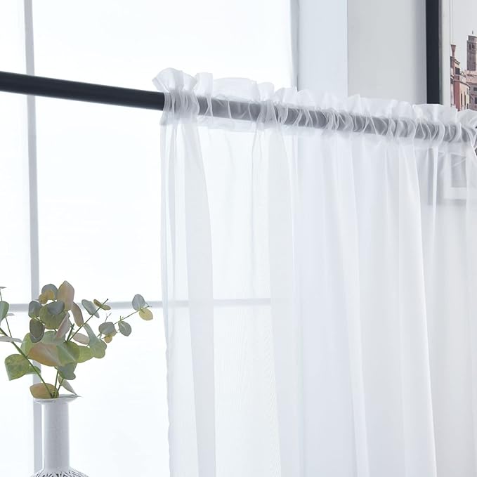 SpaceDresser White Kitchen Sheer Valance Curtains 30 Inch, Voile Sheer Cafe - Image 4