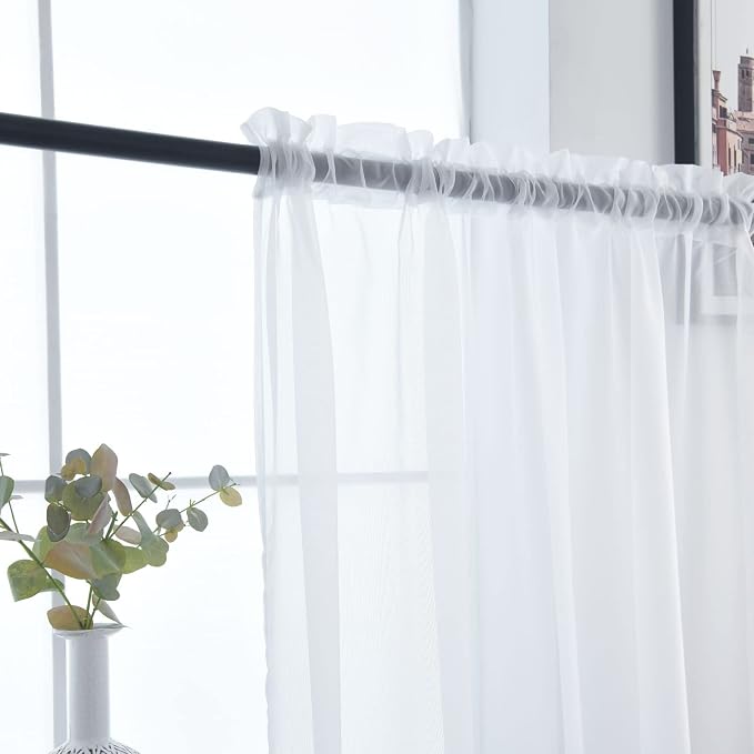 SpaceDresserWhite Kitchen Sheer Valance Curtains 36 Inch, Voile Sheer Cafe - Image 7