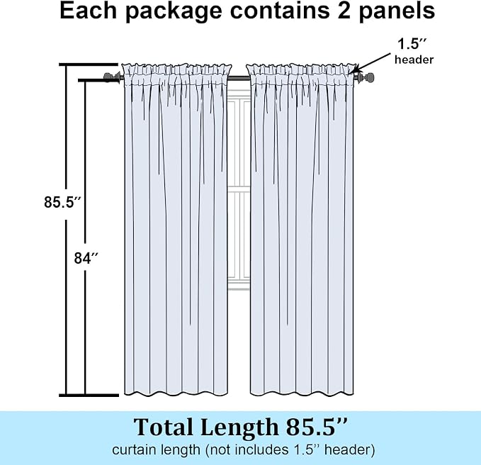 Simplebrand Cream Sheer Curtains 84 Inches Long 2 Panels, Light Filtering Rod - Image 8