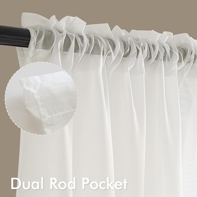 MIULEE Ivory Sheer Curtains 108 Inches Long 4 Panels 54 x 108 Inches | Light - Image 3