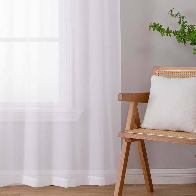 White Sheer Curtains for Bedroom Living Room 45 Inch Length 2 Panels, Soft Airy - Image 9