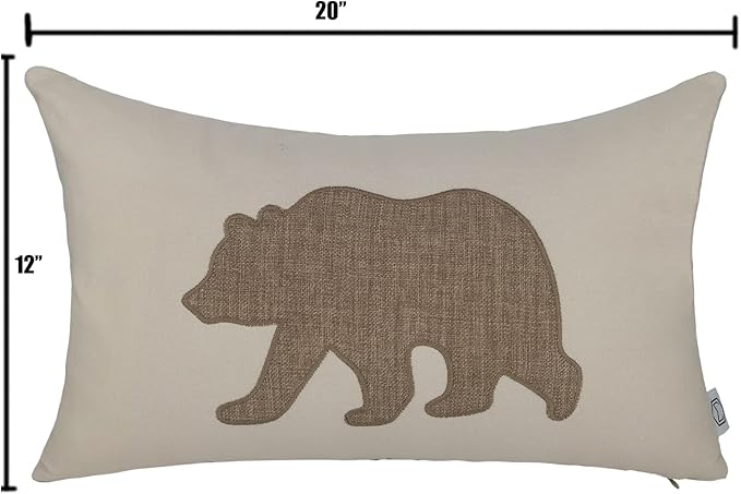 Lumbar Pillow Covers 12x20 Inches Bear Decorative Cotton Linen Throw Lumbar Waist Embroidered Cushions Covers for Couch Sofa Bedroom (Khaki)