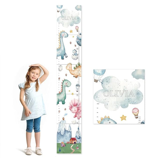 Personalized Name Growth Chart for Kids, Watercolor Dinosaur Height Measurement Chart for Children's Growth, Suitable for Both Boys and Girls, Removable and Easy to Store, Lightweight