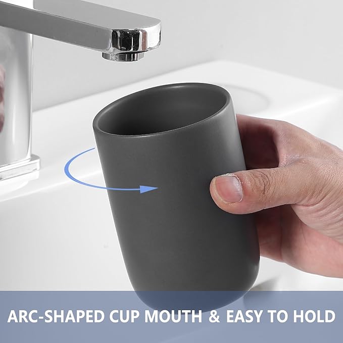 Toothbrush Holders for Bathrooms - 1 Cups Ceramic Toothbrush Toothpaste Holders, Grey Bathroom Tumbler Cups Reusable Toothbrush Mouthwash Cup, Bathroom Counter Organizer.