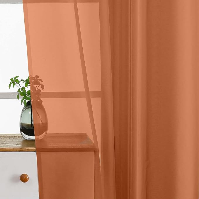 Orange Small Sheer Curtains 2 Panels Set, Kitchen Curtains 36 Inch Length - Image 4