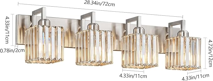 Modern Bathroom Vanity Light 4-Lights Brushed Nickel Vanity Light Crystal Wall Light Bathroom Light Fixtures