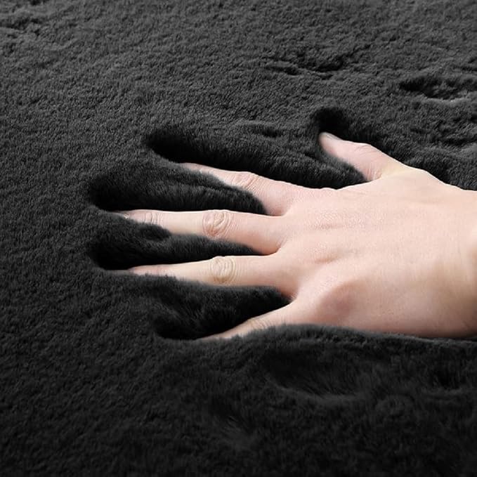 ORINOVA Black Shag Faux Rabbit Fluffy Fur Rugs - Image 7