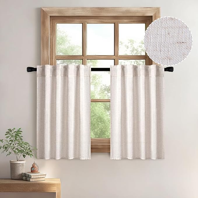 MIULEE Kitchen Curtain 36 Inch Long 2 Panels Natural Linen White Farmhouse | by MIULEE