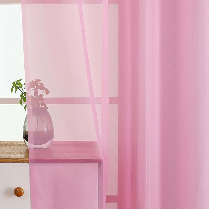 Light Pink Window Sheer Curtains 45 Inches Length, Voile Short Curtains - Image 5