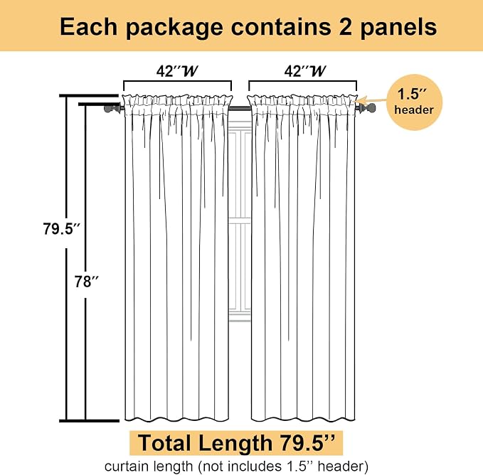 Royal Blue Sheer Curtains 78 Inches Long 2 Panels Set, Privacy Light Filtering - Image 3