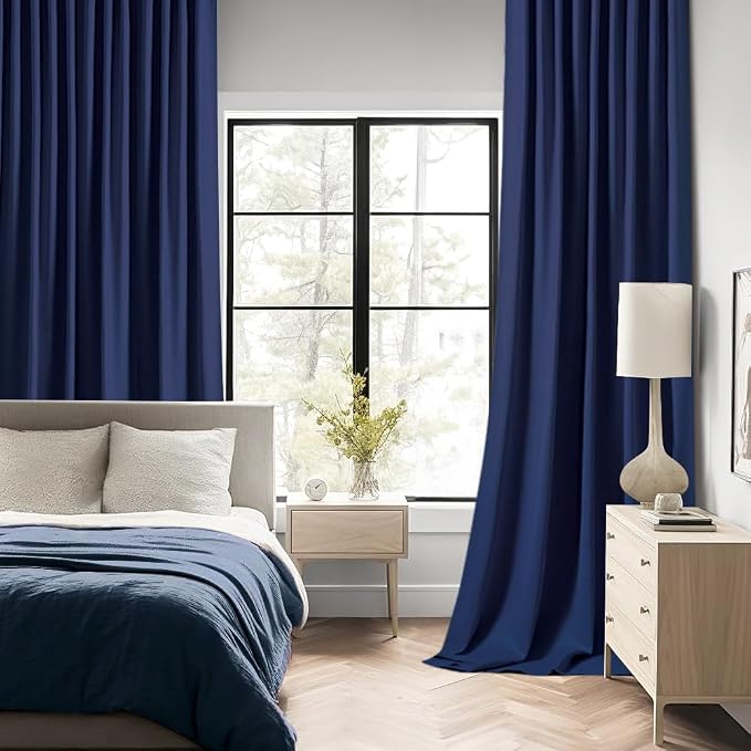 MIULEE Navy Blue Back Tab Blackout Curtains 52x102 Inch Long 2 Panels Set | Rod - Image 2
