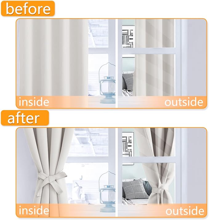 Blackout Curtains for Bedroom, 60 x 63 Inches Length Ivory 2 Panels | Thermal - Image 4