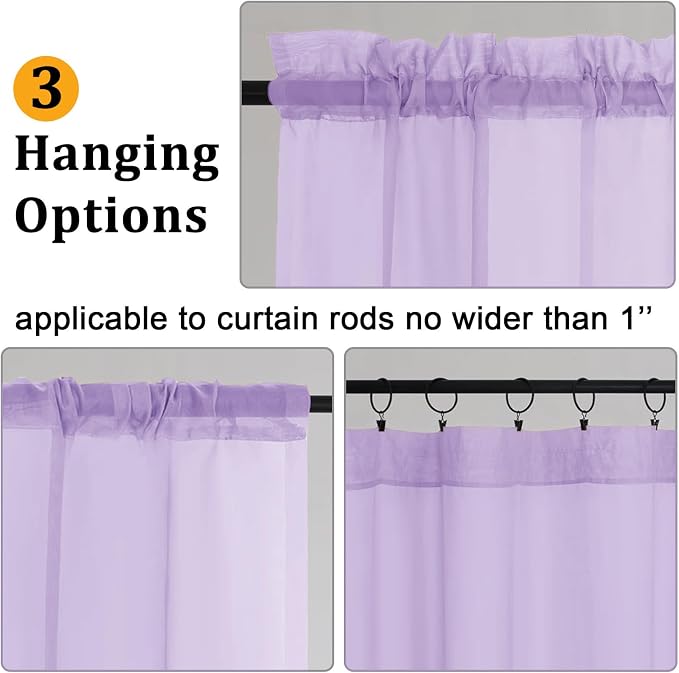 Gwine Lilac Sheer Curtains for Bedroom 54 inches Long 2 Panels, Light Filtering - Image 4