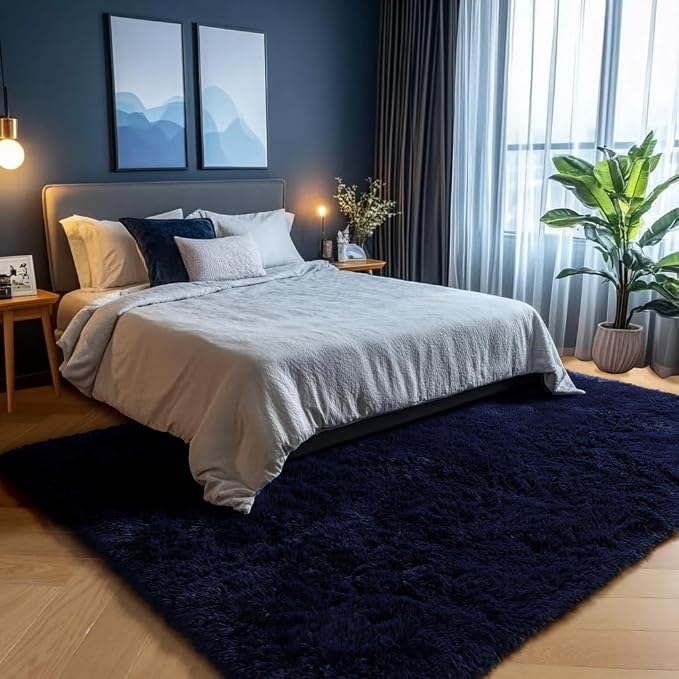 Navy Blue Rug 3x5, Fluffy Dark Blue Rugs - Image 10