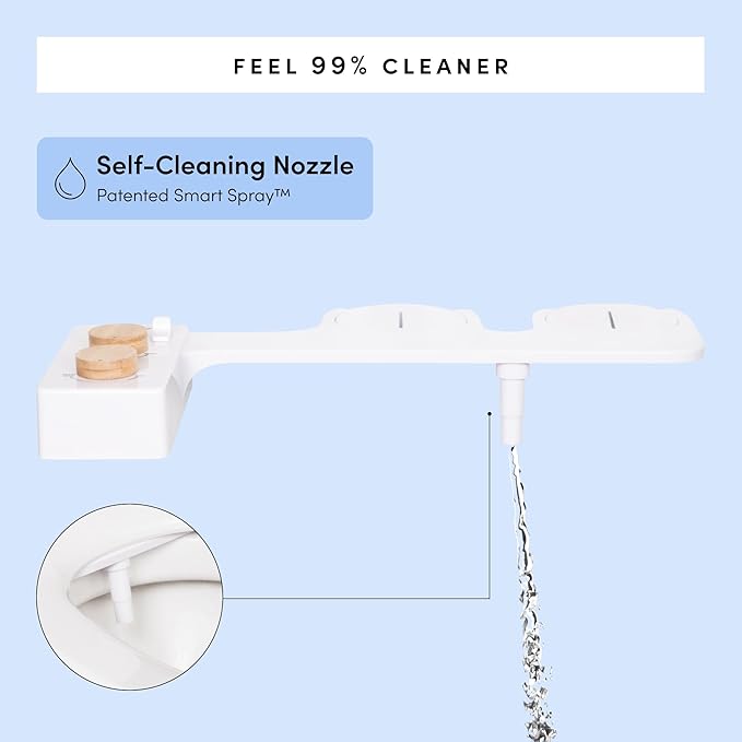 TUSHY Spa Warm Water Bidet Attachment for Toilet. Universal Fit, Easy Install (Requires Sink Access for Optional Temperature Control) Self Cleaning, Adjustable Pressure, Angle Control, Blue/Bamboo