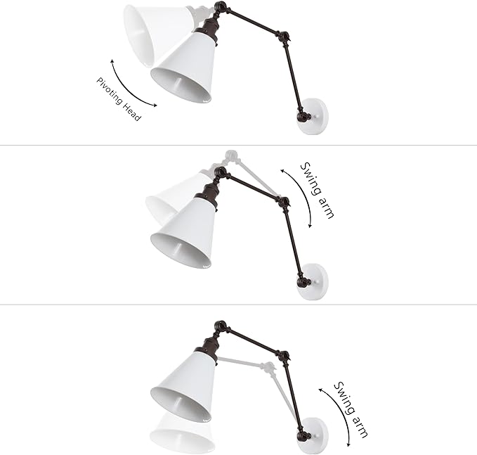 JONATHAN Y JYL7462C Rover 7" Classic Industrial Metal Adjustable Arm LED Wall Sconce, White/Oil Rubbed Bronze for Bedroom, Bathroom, Vanity