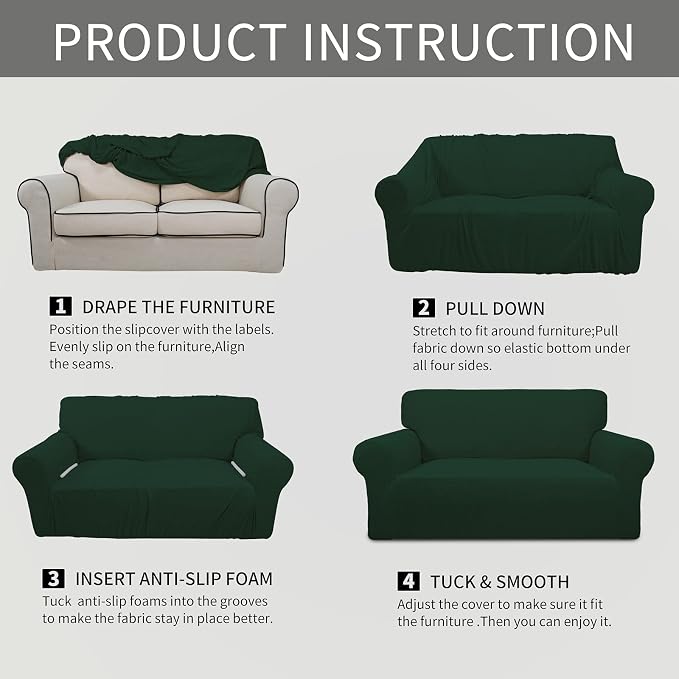 Easy-Going Stretch Loveseat Couch Covers Washable Dark Green | 1-Piece Loveseat - Image 8