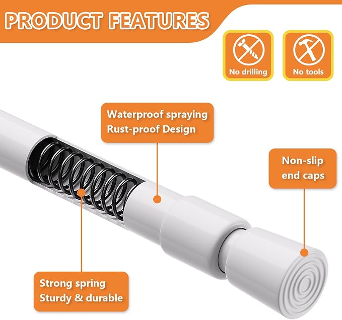 KXLife 2 Pcs Tension Curtain Rod 35 to 46 Inches, 5/8" Diameter Spring Curtain - Image 3