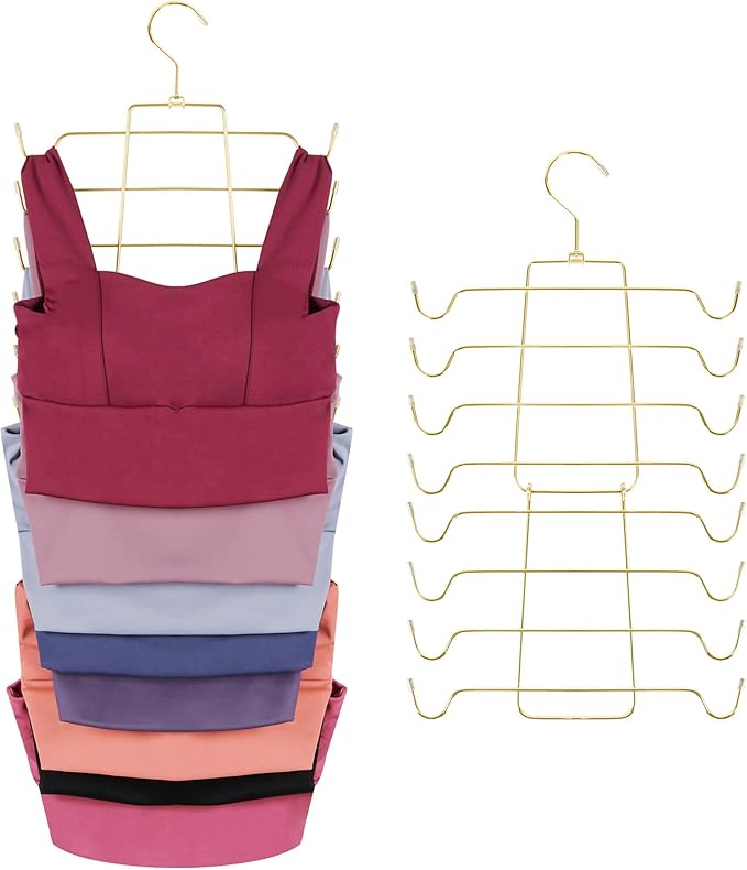 ZEDODIER Tank Top Hanger, 2 Pack Space Saving Bra Hangers, Non-Slip Hanging Sport Bras Holder, Closet Organizers and Storage for Camisoles Tank Tops Bras Ties Swimsuits Strappy Dress, Gold