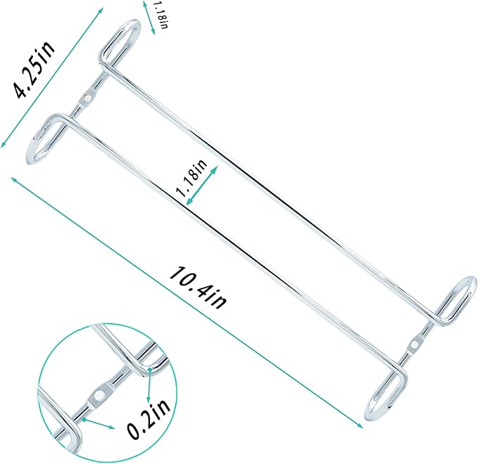 10 Inch Wine Glass Rack Under Cabinet Shelf Stemware Storage Hanging Hanger Organizer Glasses Holder with Drying Under Counter Metal for Kitchen and Bar Set of 2 Silver