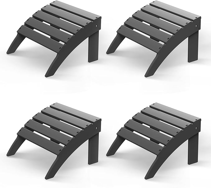 GREENVINES Adirondack-Ottoman | Set of 4 | HDPE Plastic | Outdoor Footrest | All Weather | Foot Rest | Foot Stool | Grey | for Adirondack Chair | for Patio Backyard Pool