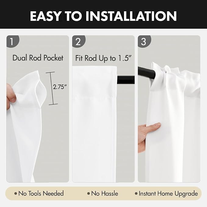 MIULEE 4 Panel Set Short Bedroom Blackout Curtains 54 Inch Long Pure White | - Image 5