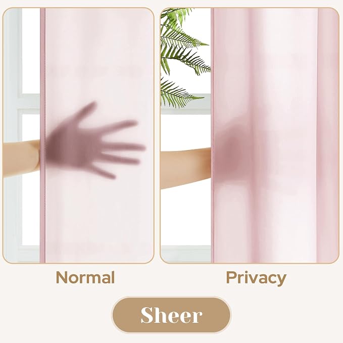 HOMEIDEAS Non-See-Through Light Pink Privacy Sheer Curtains, 30 X 24 Inches - Image 3
