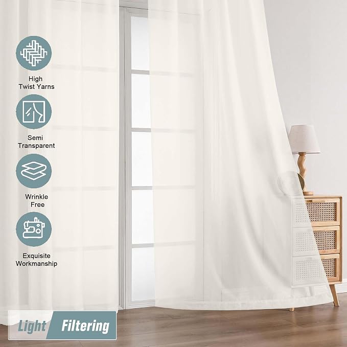 Extra Wide Sheer Ivory Curtains 84 Inches Long 2 Panels, Soft Airy Transparent - Image 5