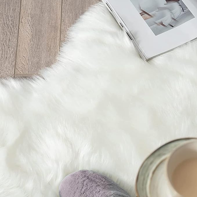 ORINOVA White Faux Sheepskin Fur Machine Washable Runner Area Rugs - Image 9