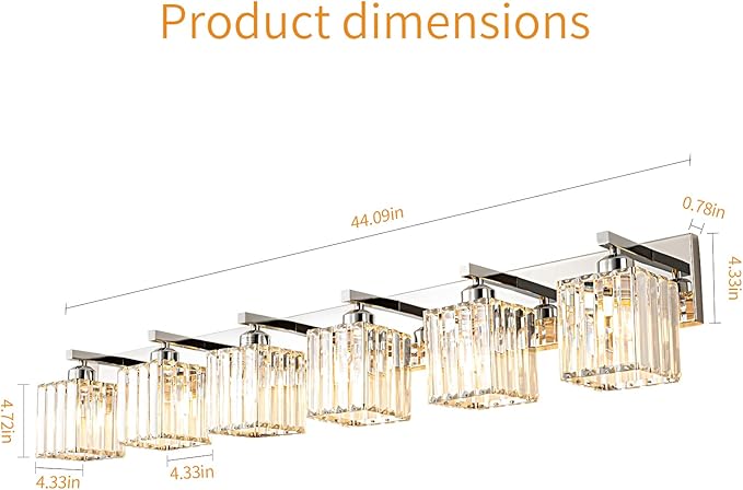 Modern 6-Light Chrome Crystal Bathroom Vanity Light Fixtures
