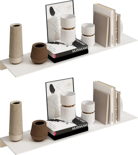 JOOM White Floating Shelves for Wall Storage, Metal Wall Shelves for Living Room, Bathroom, Kitchen, 20” Long Display Shelves for Collectibles(2 PCS)