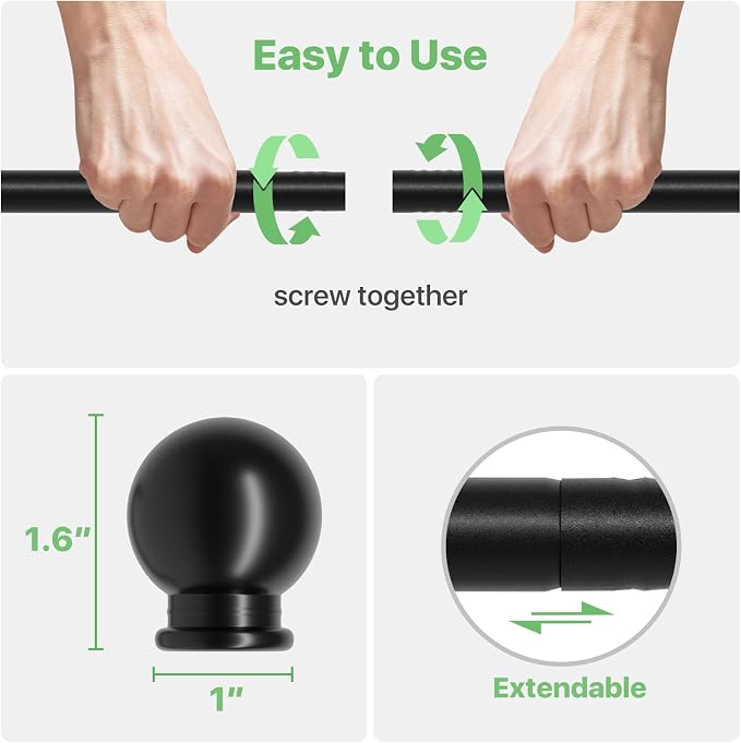 2 Pack 28-48 inch Black Metal Wall Mounted Curtain Rod Set - Image 5