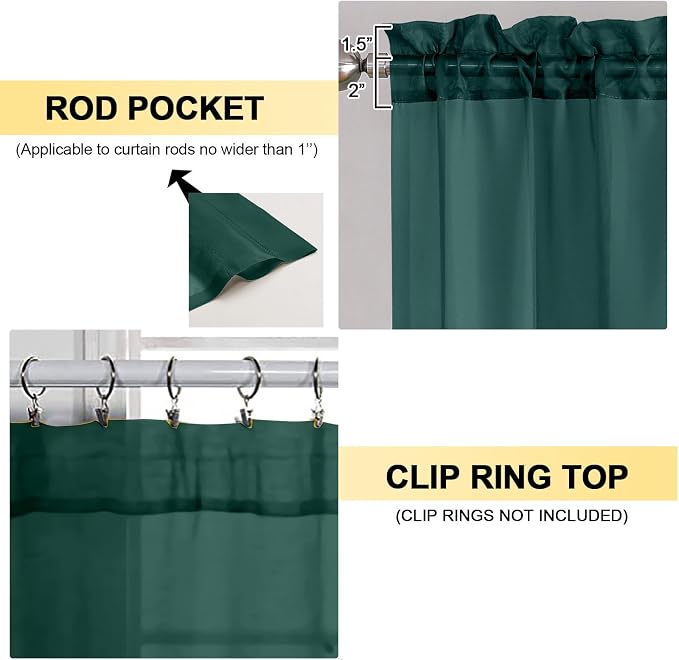 OVZME Hunter Green Sheer Curtains 72 Inches Long 2 Panels - Image 3