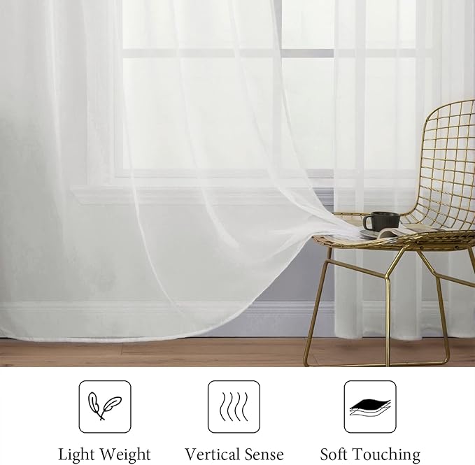 MIULEE Ivory Window Sheer Curtains 2 Panels Width 42 x Length 63 Inches | Sheer - Image 4