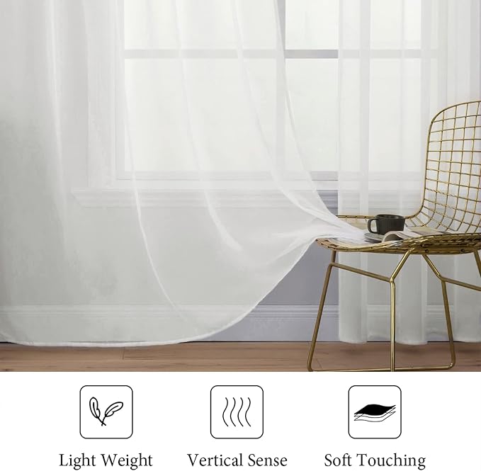 MIULEE 2 Panels Sheer Curtains for Living Room 54 X 102 Inches Ivory | Window - Image 4