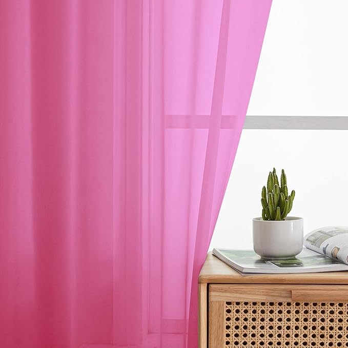 Hot Pink Sheer Curtain for Bedroom Living Room 72 Inches Long 2 Panels Set - Image 6