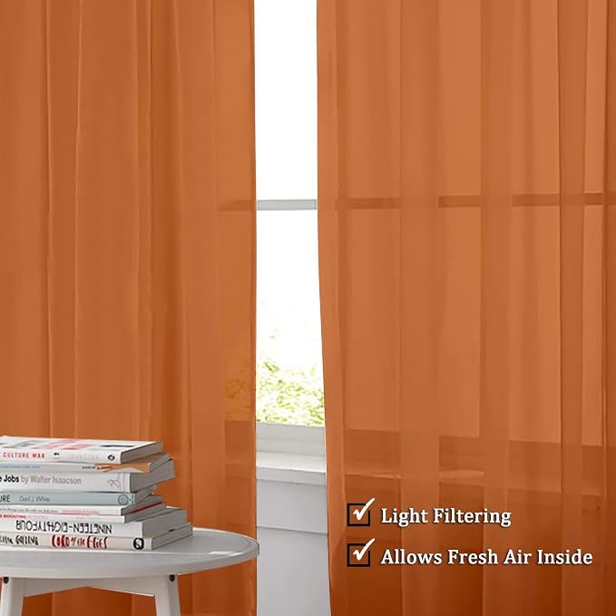OWENIE Orange Sheer Curtains 96 Inch Length, Elegant Sheer Curtains - Image 2