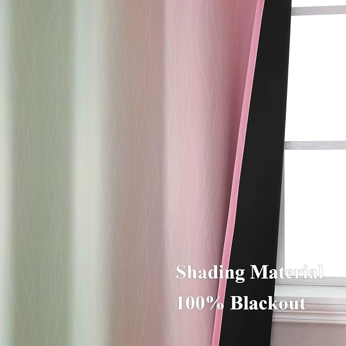 Estelar Textiler Ombre Sage Green and Pink Blackout Curtains 63 Inch Length 2 - Image 5