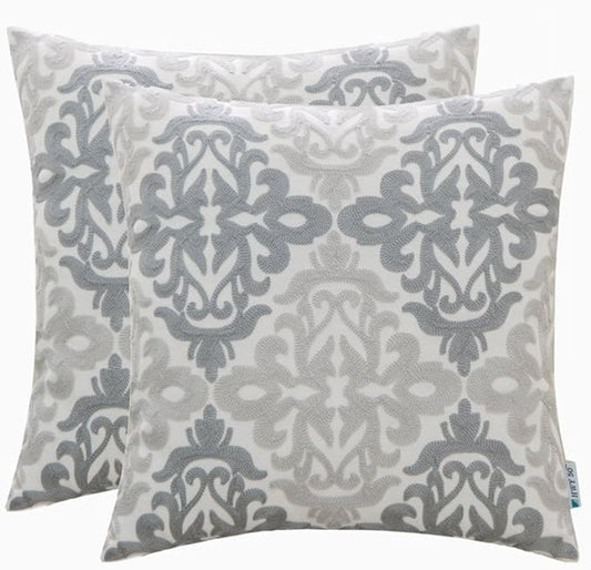 HWY 50 Gray Grey Decorative Throw Pillow Covers 18x18 Inch, Pack of 2 Embroidered Linen Farmhouse Cushion Cover Pillow Case for Sofa Couch Living Room Bed Bedroon, Accent Geometric