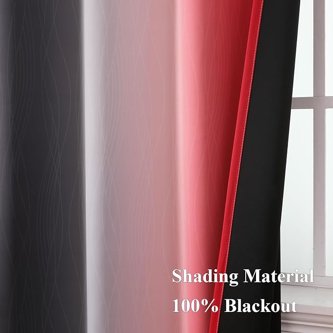 Red and Black Ombre Blackout Bedroom Curtains 96 Inch Long | Room Darkening - Image 5
