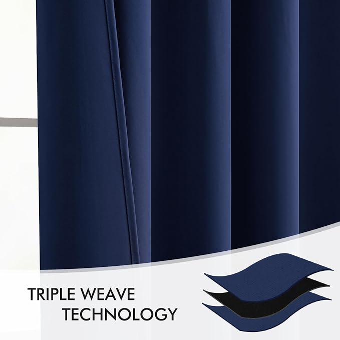 MIULEE Navy Blue Back Tab Blackout Curtains 52x102 Inch Long 2 Panels Set | Rod - Image 7
