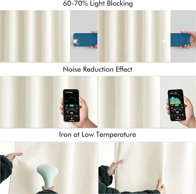 MIULEE Cream Back Tab Blackout Curtains 52x90 Inch Long 2 Panels Set | Rod - Image 5