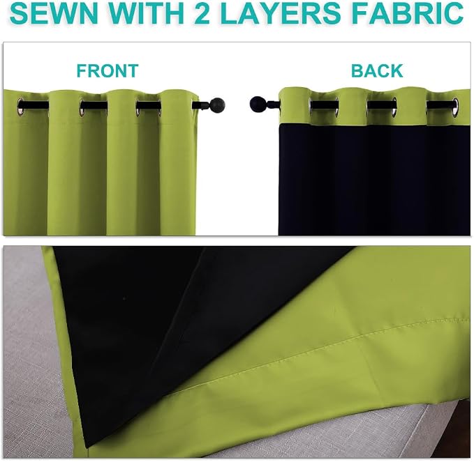 NICETOWN 100% Blackout Window Curtain Panels, Fresh Green, 2 Pieces, Cold and - Image 5