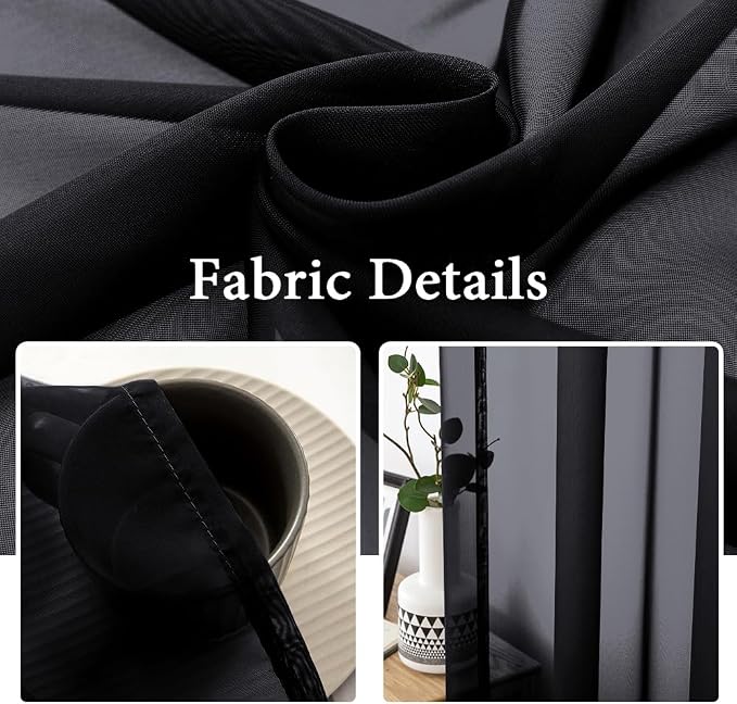 MIULEE 2 Panels Sheer Curtains for Living Room 54 X 72 Inches Black | Window - Image 3