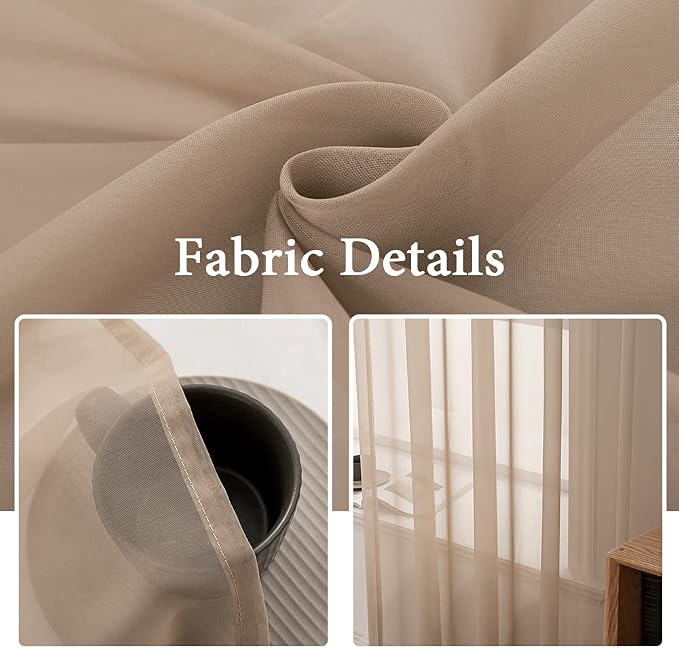 MIULEE 2 Panels Sheer Curtains for Living Room 54 X 84 Inches Brown | Window - Image 3