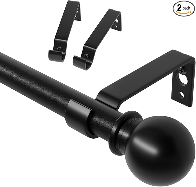 Black Curtain Rods for Windows 28 to 60 inch, Adjustable Curtain Rod Set by ATUHOLA